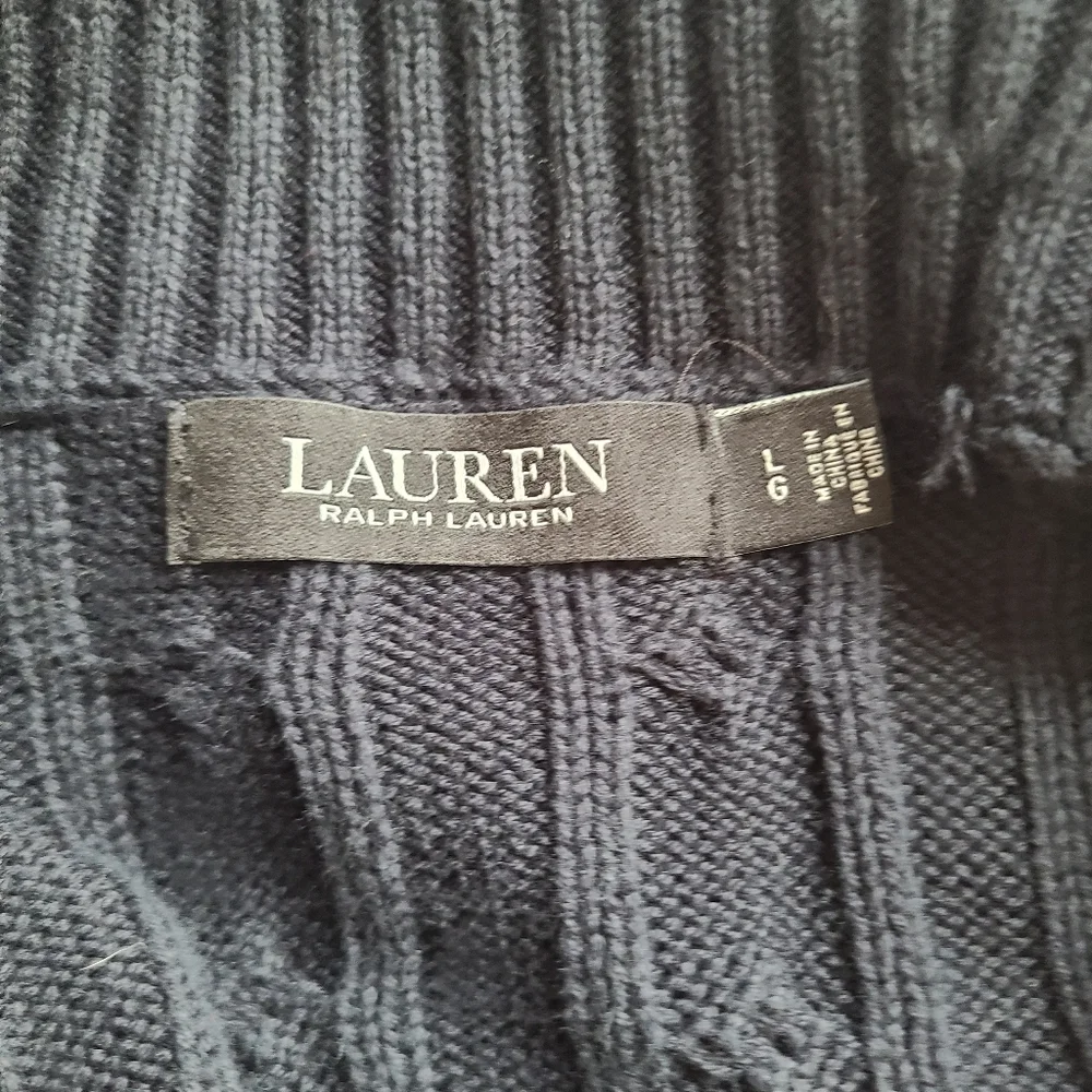 Ralph Lauren Buckle Sweater Womens Size L Cable Knit Preppy Equestrian READ FLAW - Picture 7 of 16